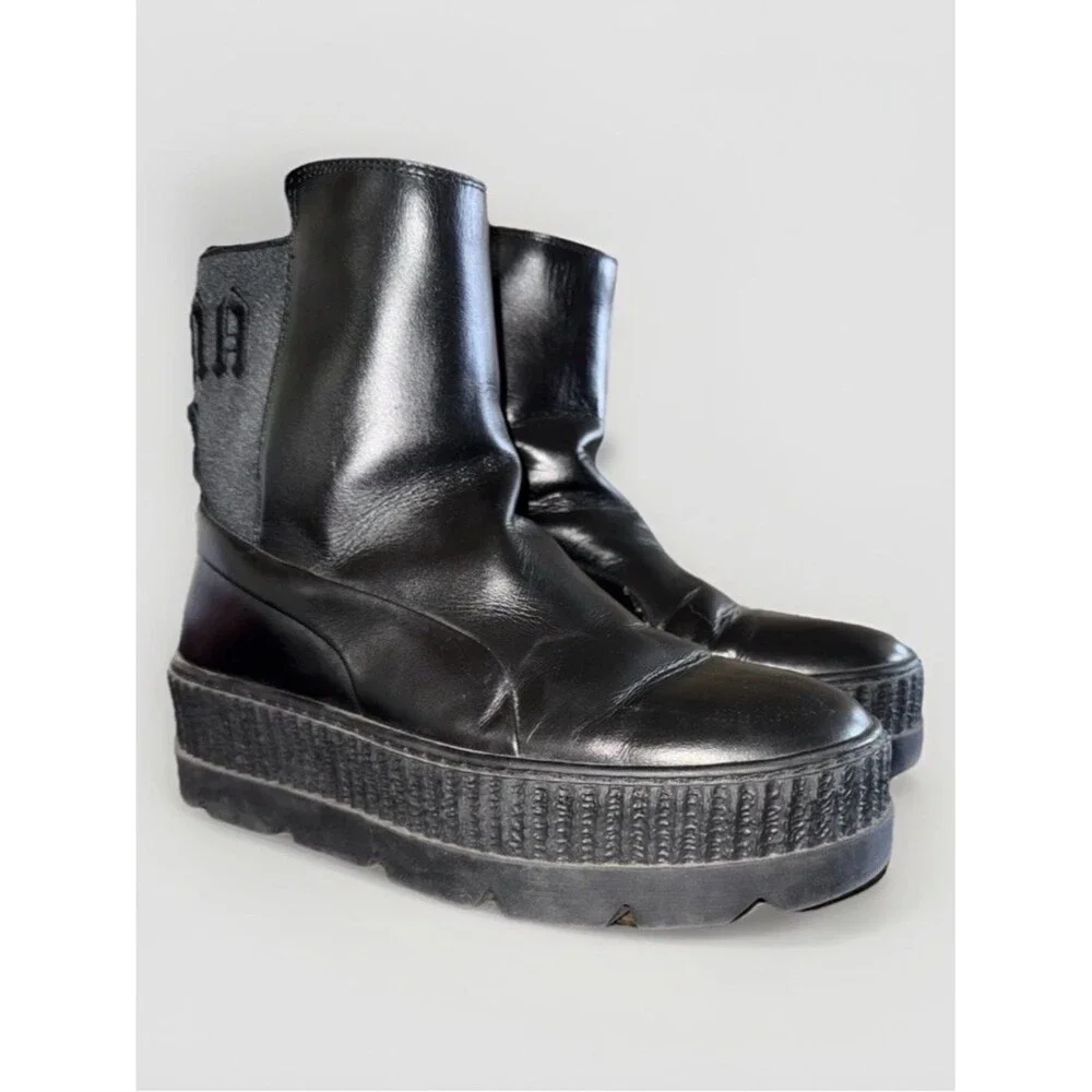 Fenty x PUMA Rihanna Platform Chelsea Sneaker Boots Size 9.5 Womens Black Used - Picture 1 of 8
